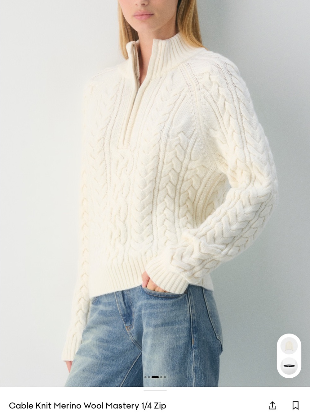 Aritzia Cable Knit Merino Wool Mastery 1/4 Zip Sweater NWT